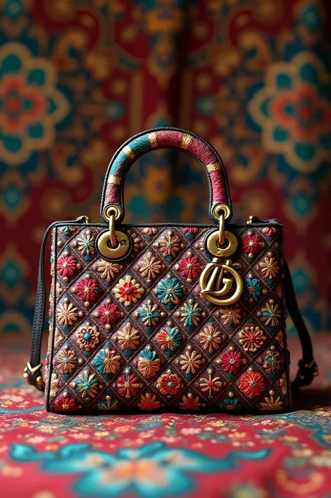 Lady Diors famous bag inspired by the art of Iranian khame embroidery