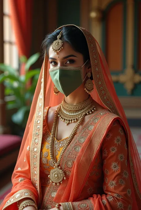 Indian bride wears veil face mask 