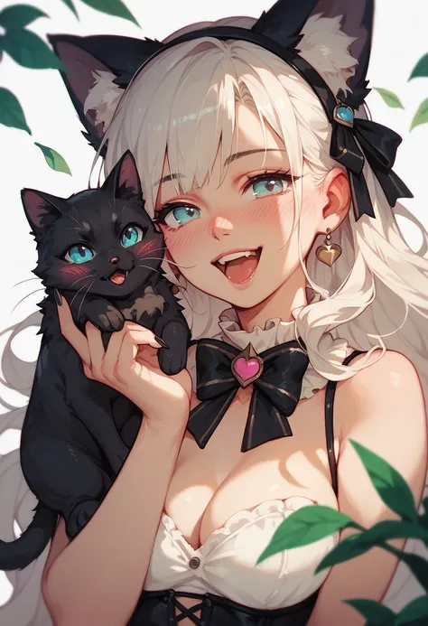 black cat, joy, blushing