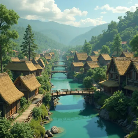 ((high quality)), ((masterpiece)), ((highly detailed)), a peaceful village by the river, 8k, 4k, UHD, high resolution