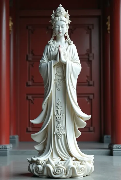 High Definition High Definition Guanyin is Beautiful Girl in Ancient Chinese Priest Dress Sacred Place Ancient Chinese Temple High Nobility Effect Epiphany White Marble Statue Highly Revered Goddess Guanyin เอฟเฟคแสงเงามหัศจรรย์