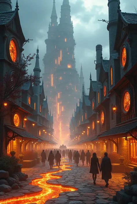 Pyrosanct feels like a bustling, human metropolis fused with the raw forces of nature. The streets are cobblestone but streaked with veins of glowing magma, giving them an otherworldly warmth. The buildings are sturdy and practical, made of dark stone with...