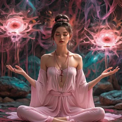  Full body shot of a girl in lotus pose， is anatomically correct,born,   movie camera , ( clearly focused:1.5), ( actual :1.4), Dusk lighting, Volumetric Lighting,  super high resolution, 16K,  Dramatic Lighting , Abstract Background：1.5）（disputeた，Mandala，...