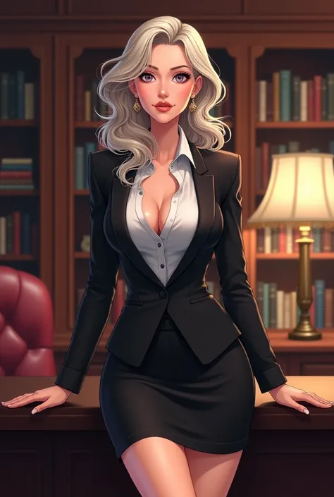 anime of a horny seducitve older milf in a business suit