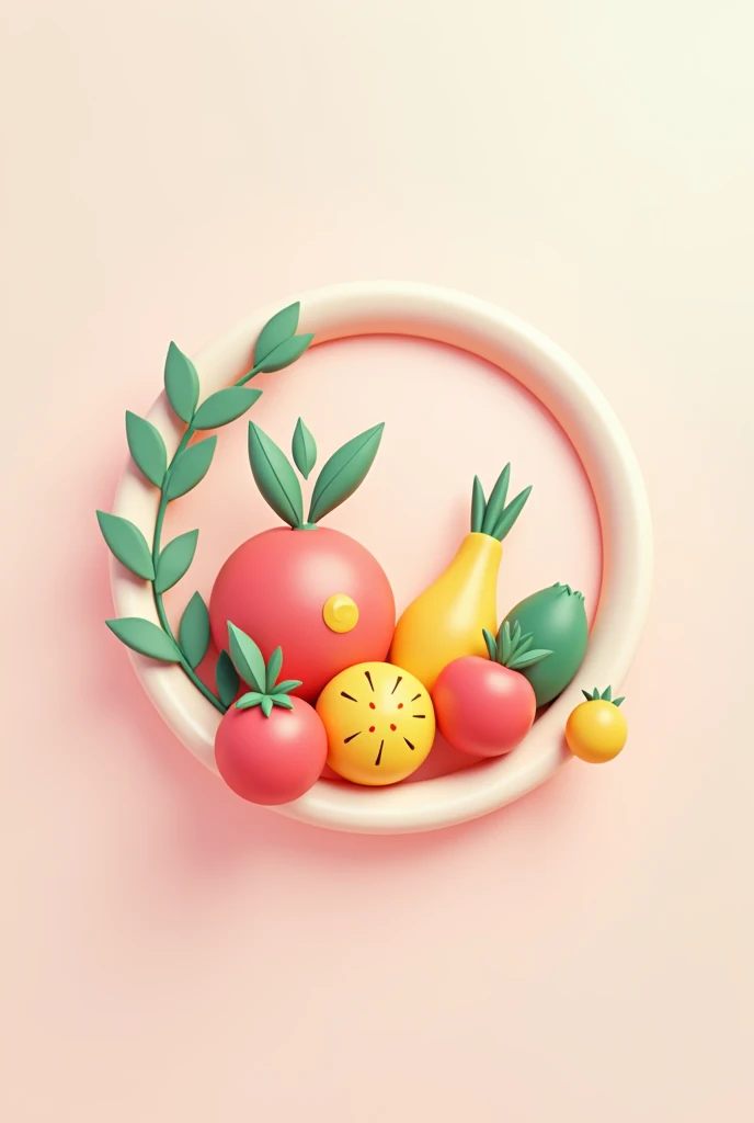 3d drawing, Logo design, digital style,Pastel tones, Contains fruit included,In a circle