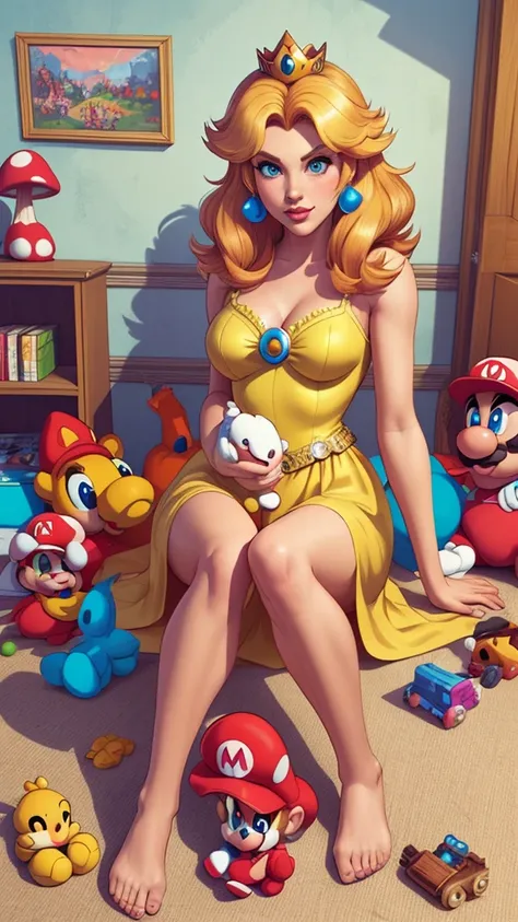 a woman sitting on the ground with a bunch of stuffed animals, video game fanart, inspired by Mario Cooper, nintendo game art, the woman holds more toys, nintendo style, inspired by Mario Bardi, high quality fanart, videogame art, fan artwork of mario, pri...