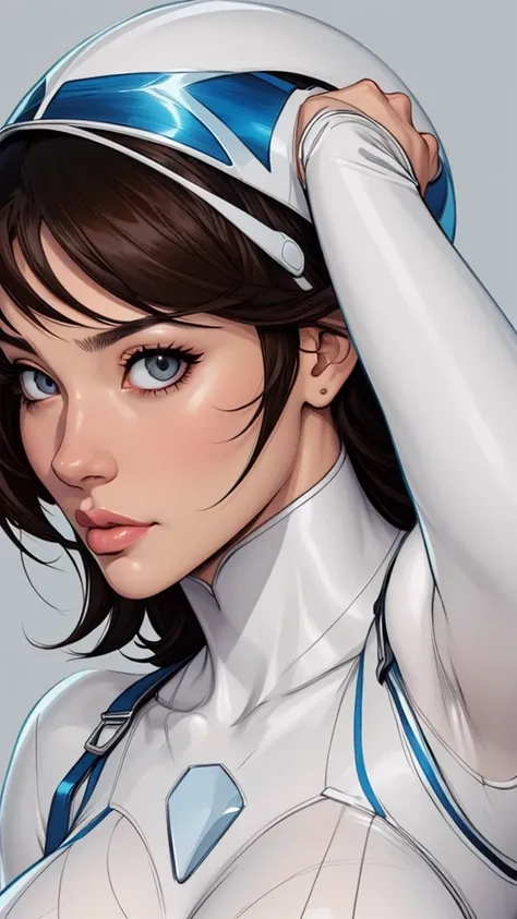 a close up of a cartoon of a woman in a white bodysuit, range murata and artgerm, artgerm comic, style ivan talavera and artgerm, artgerm and rossdraws, as seen on artgerm, masayoshi suto and artgerm, in the style artgerm, style artgerm