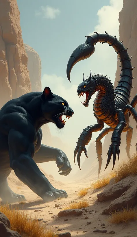 panther and scorpion  against each other face to facee
