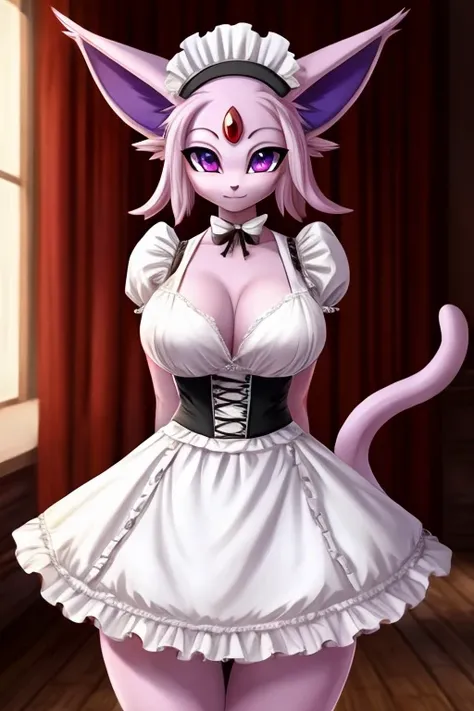 Espeon, maid outfit, small waist, busty