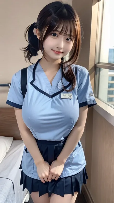 top quality ,  very detailed with crimson hair, finely,  high definition  , 8k wallpaper,  perfect dynamic configuration ,whole body,  standing facing the camera, Hospital room ,nurse ,Nice young girl ,20 years old,白のnurse服,ワンピースのnurse服,Nice young girl，Kin...