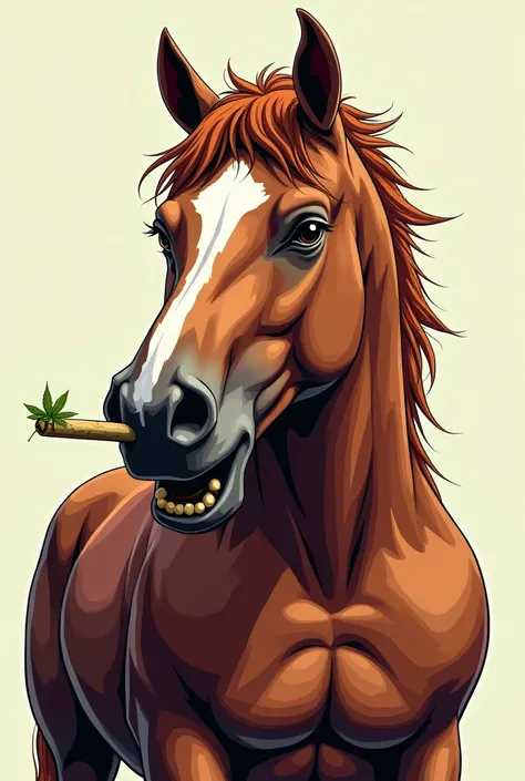  Create a horse smoking marijuana, with an angry face, using only 3 colors in png 