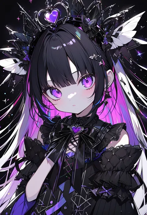 (black background),1 gothic girl,idol,flat chest,colorful moonlight