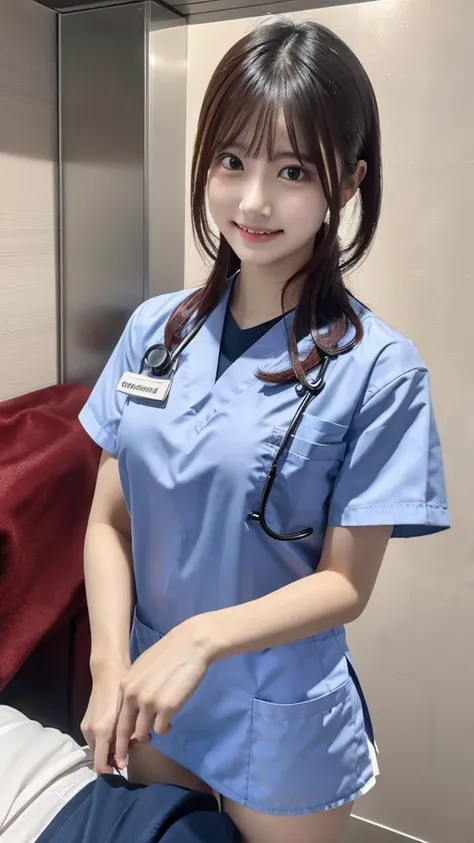 top quality ,  very detailed with crimson hair, finely,  high definition  , 8k wallpaper,  perfect dynamic configuration ,whole body,  standing facing the camera, Hospital room ,nurse ,Nice young girl ,20 years old,白のnurse服,ワンピースのnurse服,Nice young girl，Kin...