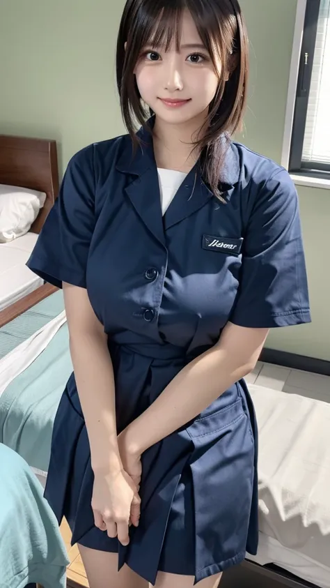 top quality ,  very detailed with crimson hair, finely,  high definition  , 8k wallpaper,  perfect dynamic configuration ,whole body,  standing facing the camera, Hospital room ,nurse ,Nice young girl ,20 years old,白のnurse服,ワンピースのnurse服,Nice young girl，Kin...