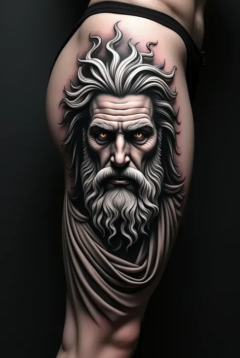 zeus tattoo design blackwork category to be placed on the side thigh