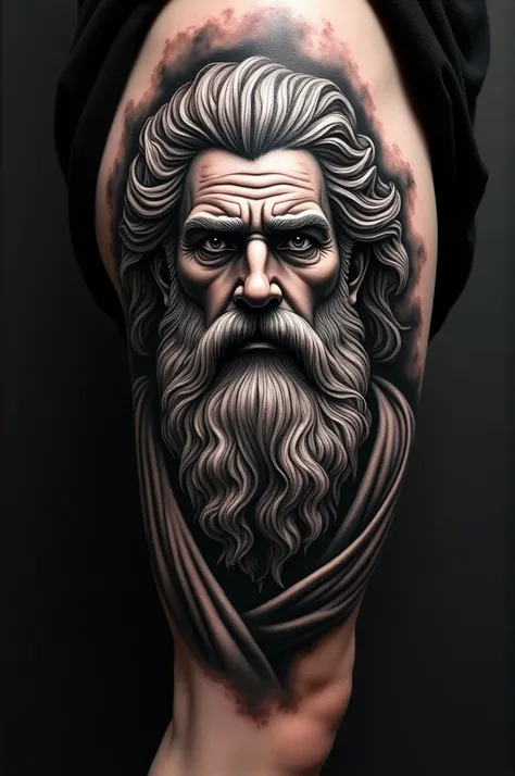 zeus tattoo design blackwork category to be placed on the side thigh