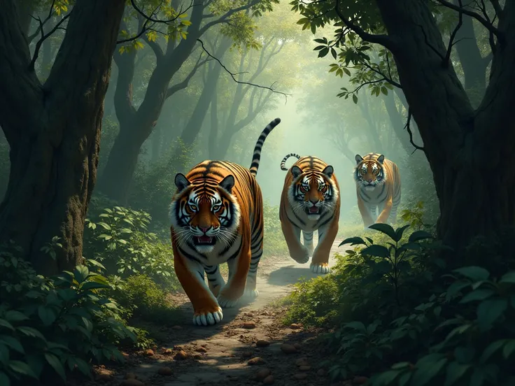 Tigers retreated into the forest for fear of the sharp fangs of wild boars