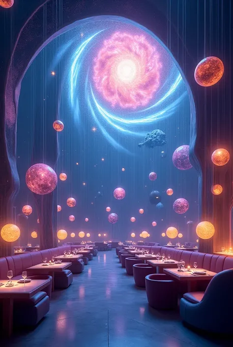 Generate image of protostar star celestial body theme restaurant  design