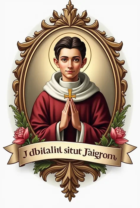 a round logo with the words: Parish of St. Peter and Paul Seira OMK St. Aloysius Gonzaga. There is a picture of St. Aloysius Gonzaga in the logy. The logo is made very artistic and classic.