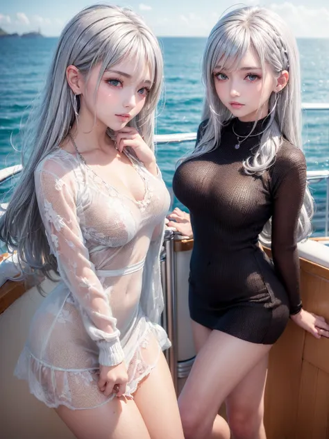 ((Looking out at the sea from the deck of a cruise ship theme:1.8)), ((One hand resting on the railing)), ((black knit sweater dress and lace-up boots theme:1.3)), (slim:1.4), ((medium breast:1.3)), (necklace, earring, bracelet), (alluring face), (the best...