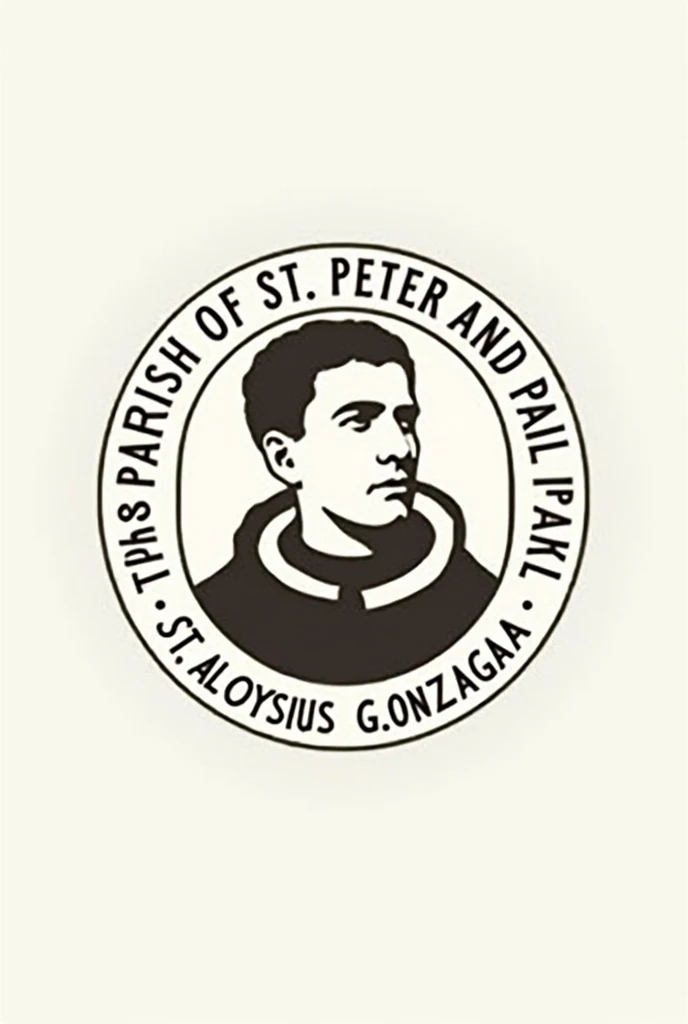 a round logo with the words: Parish of St. Peter and Paul Seira OMK St. Aloysius Gonzaga. There is a picture of St. Aloysius Gonzaga in the logo. The logo is made simple but elegant