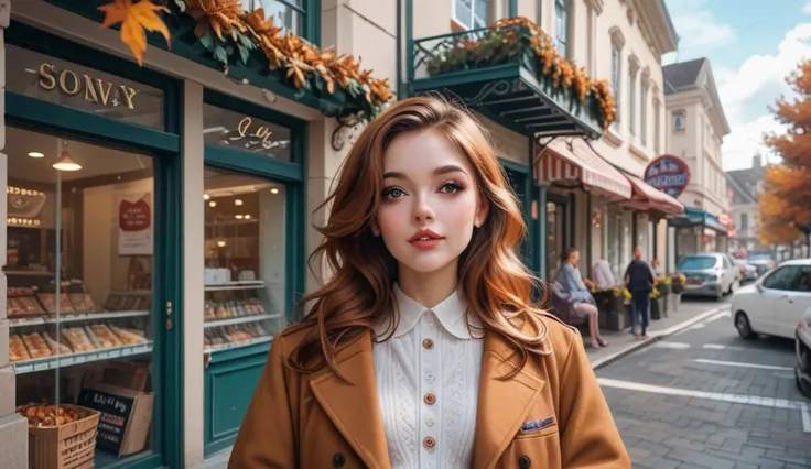 Close Up Today, a young woman turns around at the entrance to a street corner shop. Her long hair is beautiful in the soft autumn light, as is her then-fashionable coat. Around her are other passers-by and show window displays, creating a busy New York aut...