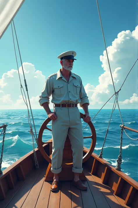 Sailor steering a boat 