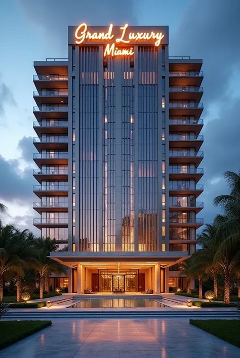  Design an imposing luxury hotel building ,  with modern and elegant architecture .  The structure must stand out with high-end materials , such as ,  stainless steel and marble .  The building has multiple floors ,  with a dazzling façade and well lit tha...