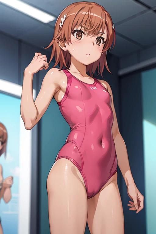 Mikoto misaka.、A Certain Scientific Railgun、girl、Small breasts、whole body,blush,best quality,competition swimsuit