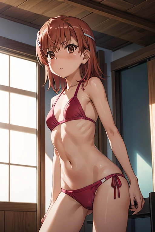 Mikoto misaka.、A Certain Scientific Railgun、girl、Small breasts、whole body,blush,best quality,sports bikini