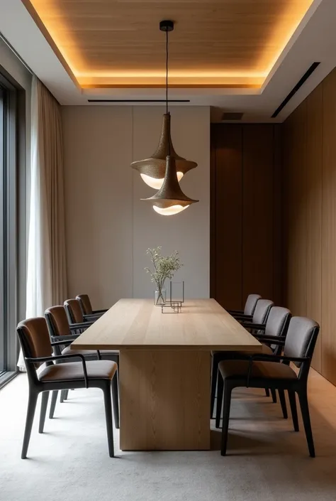 Luxurious Dining Room

Long Dining Table: Use a minimalist, elongated dining table made from a single slab of wood or glass. Pair it with slim, modern chairs that can be tucked in completely.
Statement Light Fixture: Install a striking pendant light that h...