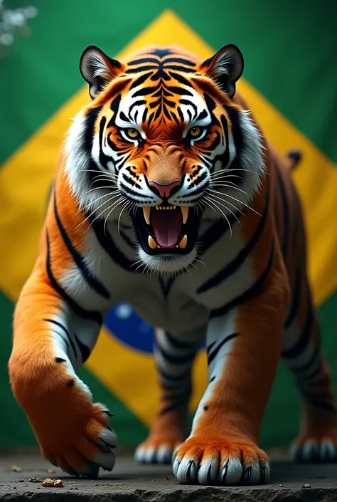 Tiger with the Brazilian flag and letters that say Junior 

