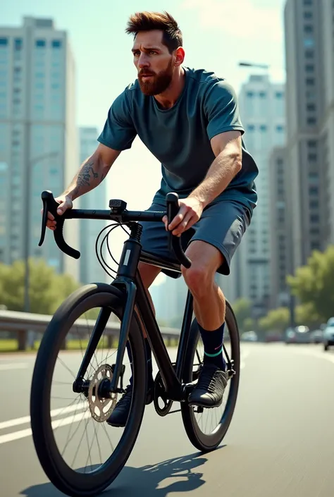 Messi is driving bicycle