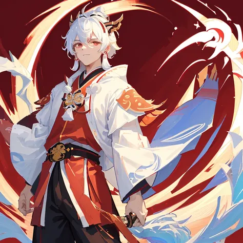  has one with a white beard 、A man wearing a red belt , Omiyoji  portrait, Omiyoji  detailed art,  Koshing from the game Genshin Impact , 《 Genshin Impact 》Zhongli,  inspired by Huang Sen, dragon, Omiyoji , , Gulian art style ,  inspired by Cao Zhibai ,  a...