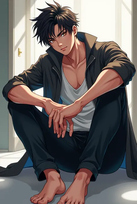 Handsome guy anime barefoot