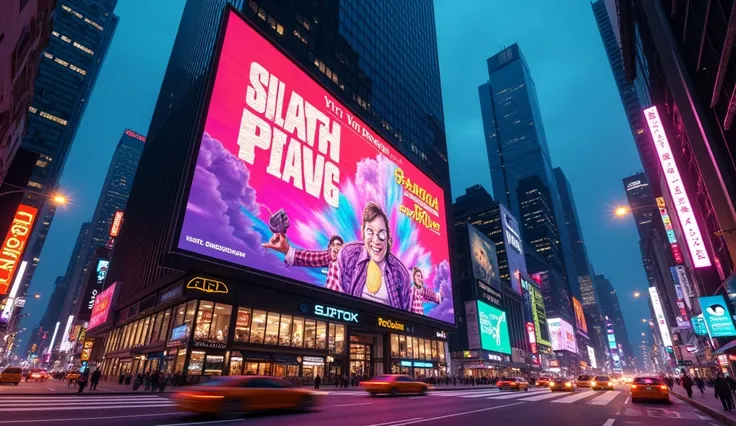 wide angle shot of a OOH billboard in a urban city