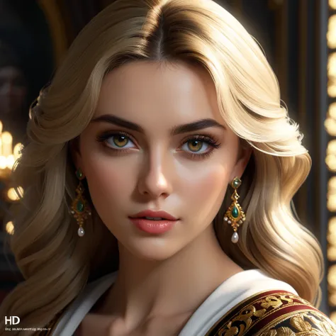 Park, Overcast, Aristocratic Blondie, Hazel Eyes, Baroque Beauty, Natural Beauty, belladonna, shadowed cell, cell saded, dynamic lighting, DDIM, WLOP, Unreal Engine, global illumination, intricate detailed environment, intricate painting, HD, Razumov Konst...