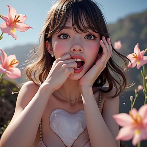 (XLabs F.1 Realism LoRA V1), Transform in live-action, real, a cute young girl,  beautiful reflective eyes ,  beautiful and detailed lips ,  extremely delicate eyes and face ,  long lashes,  sensual facial expression ,  Open mouth, (8K HDR masterpiece ),  ...