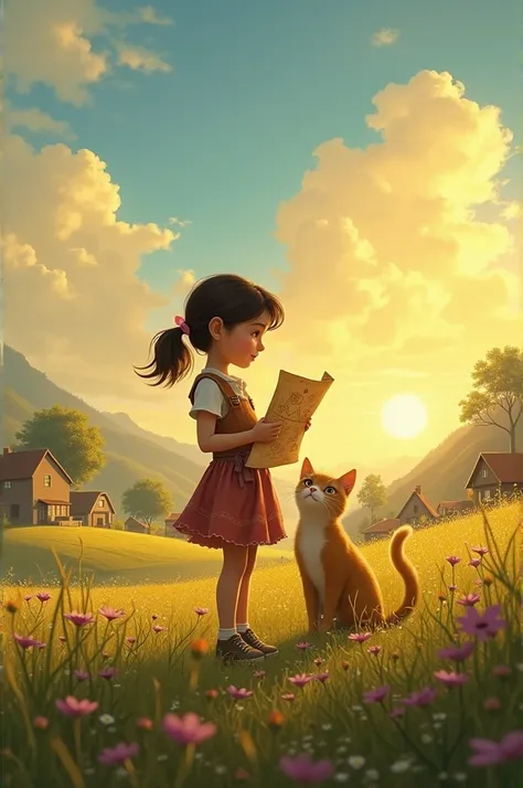 In a quiet village where the sky brushes the fields in hues of gold, young Mia discovered a map leading to forgotten treasures. Little did she know, her cat Whiskers had a secret: he was the guardian of the map, tasked with guiding Mia to not only the trea...