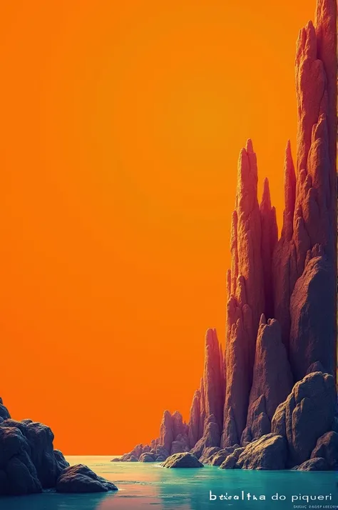 Create an orange background with a free half and details of surrounding rocks written BATALHA DO PIQUERI in the footer 