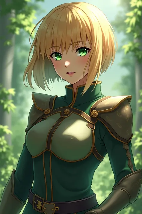  top quality,  Masterpiece,  highest resolution， (Saber_Fate), （battlefield_background）， blonde alone_ hair color，green_Eye color，smug face，A woman holding a sword of light，armor， Anime Style , （4K）, Alone， ((whole body)) ，  looking at camera,  hyper detai...