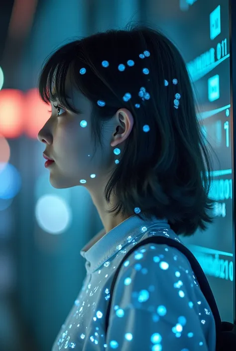 live-action、 real、Visualizing the mental health effects of social networks in adolescence、hologram、Profile of a very beautiful Japanese high school girl