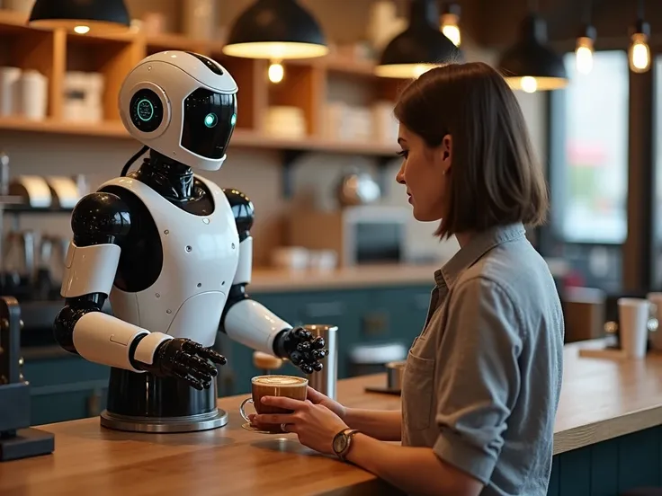 , a tech-savvy coffee shop has an automated ordering and payment system, a barista robot.  (Robot Barista )  Personalized Menu Introduction Smart Coffee Presses :  automatic press machine that uses AI to brew coffee according to customer orders, such as se...