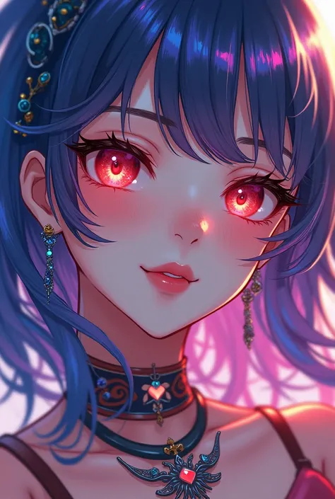 Close-up of a woman with colorful hair and necklace, anime girl with cosmic hair, Rossdraws soft vitality, Guvez style artwork, fantasy art style, colorful], vibrant fantasy style, Rossdraws cartoon full of vitality, cosmic and colorful, Guweiz, colorful d...