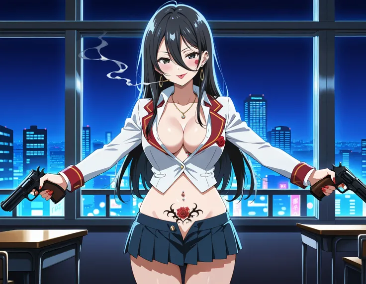 score_9, score_8_up, score_7_up, source_anime,
1girl, solo, 
ayano kimishima, long hair, black hair, hair between eyes, long bangs, black eyes, 
long hair, earrings, red lips, medium breasts,, ear piercing, long hair, blush, lipstick,Hot girl, baddie, smok...