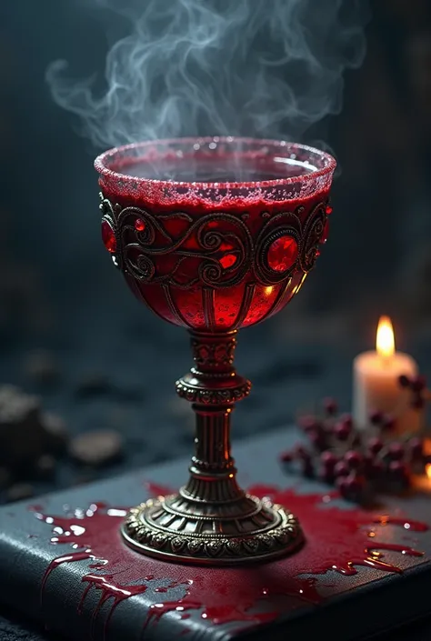 Book cover, goblet, blood, aesthetic 