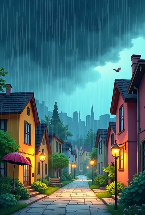  In animated cartoon he draws a lot of rain, to represent the saying  " its pouring rain " DONT INCLUDE PEOPLE 