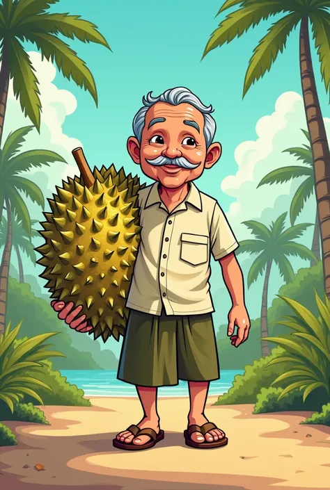 abah berkumis bawa durian.art 2d cartoon,anime style 