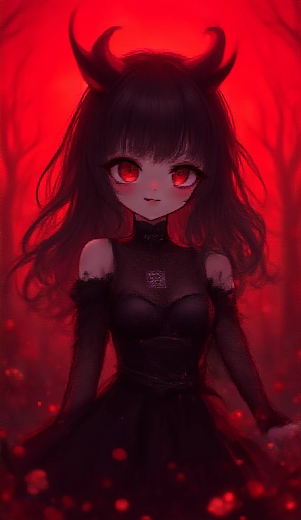 1girl(devil,cute, (chibi:0.5),big eyes, black eyes,horn, hair color dark, beautiful hair,cute hair style,Gothic black dress,beautiful dress,breast, sparkling black scales,big evil smile,cute smile, holding big steel hand held sign (((with QRcode))) says "S...