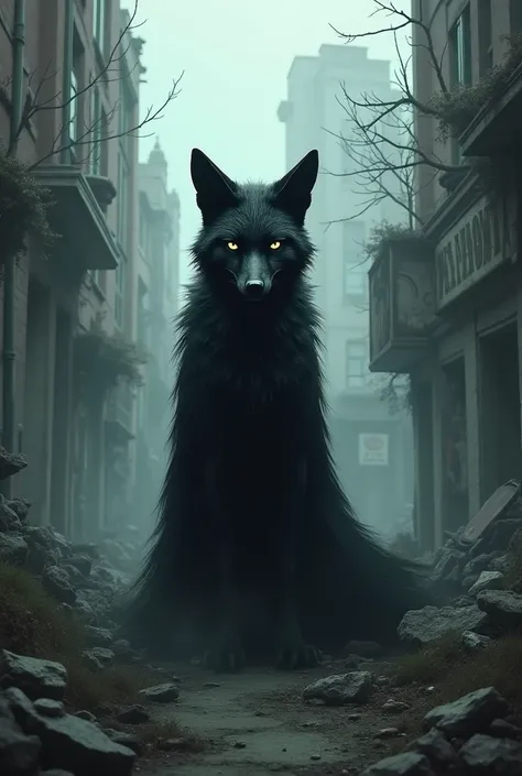  Dark Fox in Abandoned City is standing at the houses, OMEN 